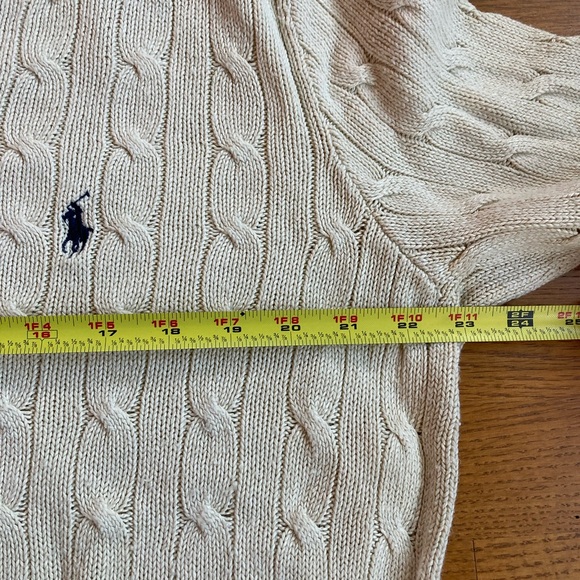 Polo by Ralph Lauren Men Cable Knit Sweater L 100% Tussah Silk V-Neck Pony Logo - Picture 5 of 11